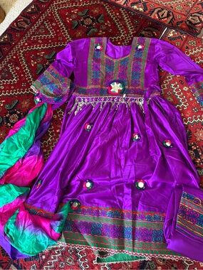 Vintage Purple Afghan Kuchi Dress w/ Embroidery & Coin Detail